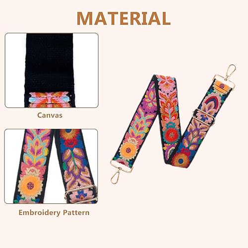 Embroidered Purse Strap, Wide Purse Straps Replacement Crossbody Bag, Adjustable 2 inch Guitar Strap4