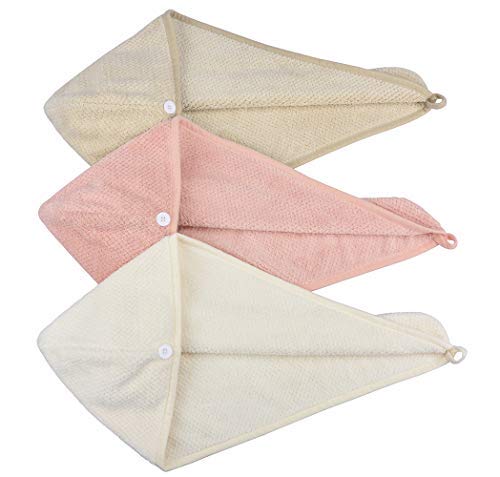 HOPESHINE Women's Soft Shower Hair Drying Towels Twist Hair Turban Wrap Drying Cap Great Gift for Women (3-Pack Khaki+ Off White+ Mistyrose)