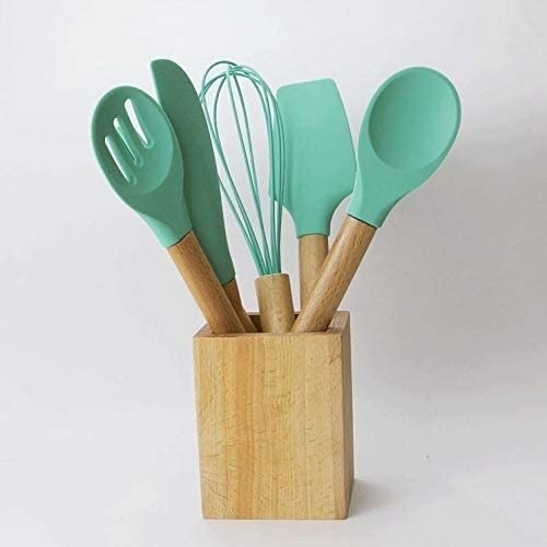 Küchenutensilien-Set Pfannenwender Silikon-Küchenwerkzeug-Set Kochutensilien-Set Pfannenwender Schaufel Suppenlöffel mit Holzgriff Spezielles hitzebeständiges Design