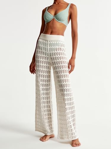 Saodimallsu Womens Crochet Cover Up Pants Sheer Mesh High Waist Sexy Casual Knit Summer Swimsuit Coverup Beach Pants4