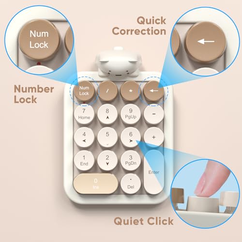 Image of MOFII Wireless Number Pad with Bear - Mixed Milktea Numeric Keypad 18 Keys 2.4G Round Keycap Colorful Extensions Cute Numpad, Portable Accounting Financial Retro Numpad 10 Key for Laptop /PC /Notebook