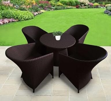 Outdoor Hyderabad Store D-15|Indoor |Outdoor |Living Room| Balcony| Garden| (4 Chair + 1 Table)| Furniture Set| Coffee Chair Table Set| Powder Coated| Brown