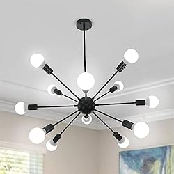 Lamparas Araña Negras LynPon Lámpara de araña Sputnik Negra Industrial 12 Luces Metal Techo Lampara Colgante Retro para Salon Comedor Dormitorio