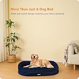 HMTOPE Orthopädisches Hundebett, Hundesofa, Vierseitiges Nackenrolle Kissen, rutschfeste Unterseite Hundekorb, Abnehmbar und Waschbar, Mittelgroße Hunde, Grosse Hunde, 106 x 79 x 17 cm, Navyblau