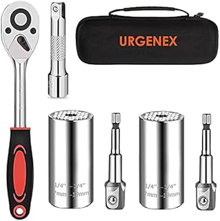 URGENEX Universal Socket Wrench Tool Kit 7-19mm Socket Grip Tool Sets with 3/8 Ratchet Wrench Power Drill Adapter Gift for DIY Handyman, Husband, Boyfriend, Dad, Women (Silver)