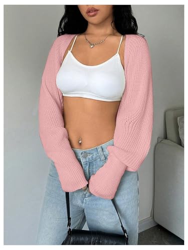 Image of Milumia Women's Crochet Bolero Shrug Top Y2k Long Sleeve Drop Shoulder Crop Cardigan