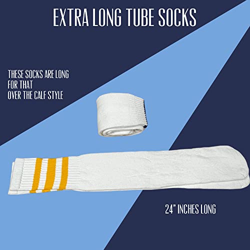 Suni Apparel Striped Tube Socks Men - White Over The Calf Tube Socks Women - Athletic Retro Triple Stripe Knee High Sock #TOP2