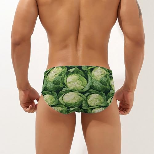 Green Cabbage Pattern Printed Swim Briefs for Men Sexy Bikini Swimwear Elastic Beach Trunks Bathing Suit3