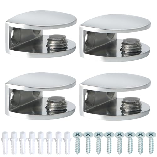 Alise Glass Shelf Bracket Adjustable Shower Brackets Heavy Duty Rectangle Clamp Holder for 6-10mm Glass Shelves Wall Mount Clamps Clip Support Hardware Replacement Parts Polished Chrome 4 Pcs