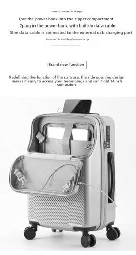 Hardside Carry On Luggage Airline Approved with Cup Holder,Lightweight PC Hard Shell Suitcases with Front Pocket, Spinner Wheels, TSA Lock (Silver, 26inch)4