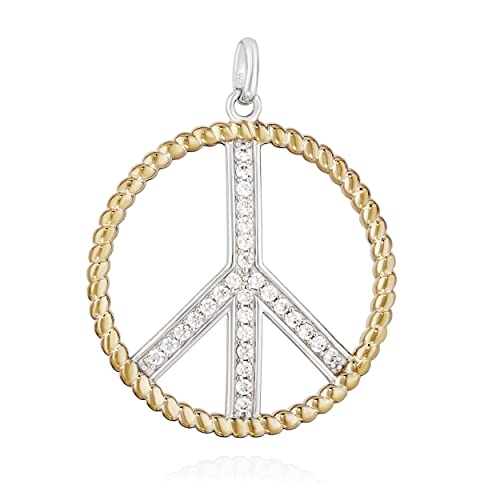 Pendentif Peace Symbol NKlaus, l'amulette bicolore en argent et zirconia à offrir en cadeau