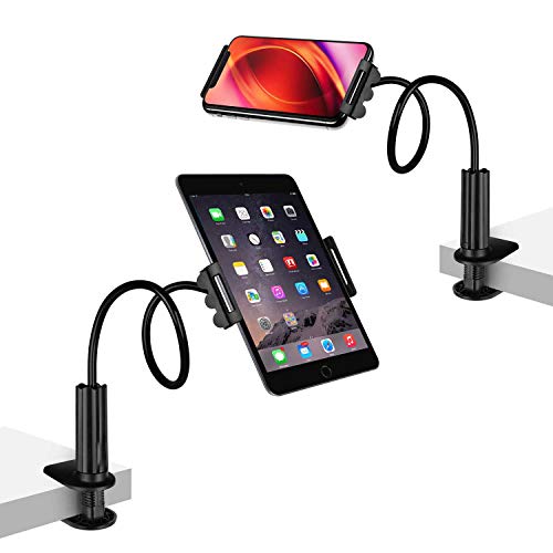 Gooseneck Tablet Stand Holder, Long Arm Mount Holder Clip with Grip Flexible Compatible with ipad iPhone/Nintendo Switch/Samsung Galaxy Tabs/Amazon Kindle Fire HD (Black)