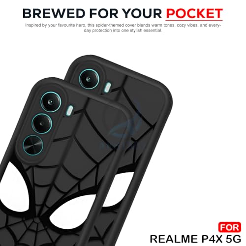 Image of AESTMO Back Case Cover Realme P4X 5G Cover | Spidey Face Mask Design | Silicone Case | Full Body Protection | Camera Protection Back Cover for Realme P4X 5G (Black)