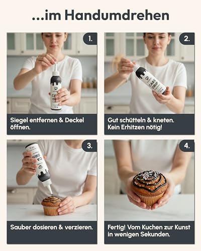 GoodBake Cake Drip Glaze 130g Schwarz | Kuchenglasur auf Glukosebasis | Vegan & Laktosefrei | Zuckerschrift für Kuchen, Kekse & Cup Cakes | Torten Deko
