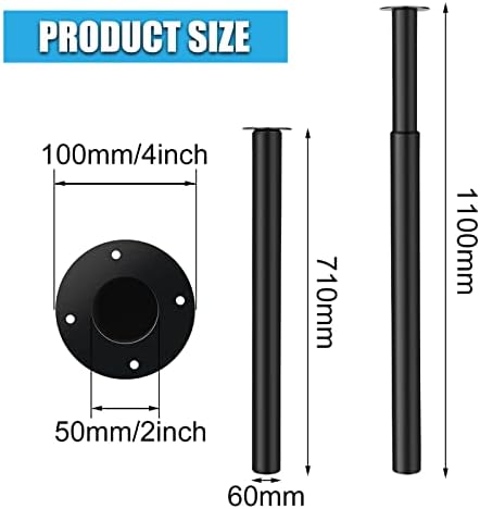 Youyijia Adjustment Table Leg 710-1100mm Height Breakfast Bar Legs Worktop Desk Round Tube Table Leg Support Furniture Table Leg (Black)