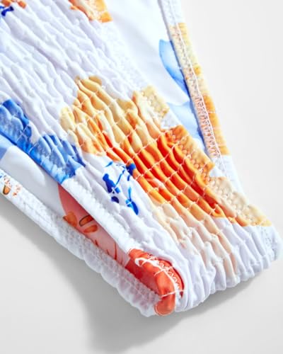 Image of Women's Triangle Bikini Set String Swimsuit Print Tie Smocked Ruched Two Piece Bathing Suit