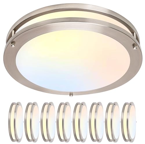 Image of Flush Mount Ceiling Light - 8 Pack 36W 3000K /3500K /4000K /5000K /6000K Dimmable Led Ceiling Light Fixture for Kitchen Hallway Bedroom Bathroom (8, Brushed Nickel, 12 Inch)