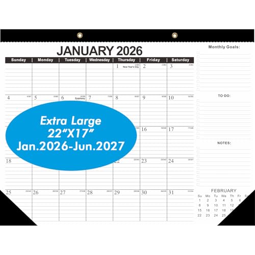 ZTX 2026 Calendar Desk Calendars as Big Deskpad or Large Hanging Wall Planner for Home Classroom School Large Desk Calendar 22"x17"Jan.2026-Jun.2027