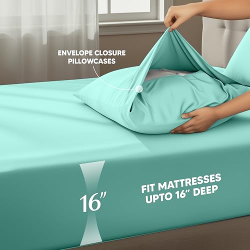 Image of Utopia Bedding Twin XL Sheet Set - 3 Piece Bed Sheets for Twin XL Size Bed, Soft and Breathable Microfiber, Includes 1 Fitted Sheet, 1 Flat Sheet and 1 Pillowcase (Spa Blue)