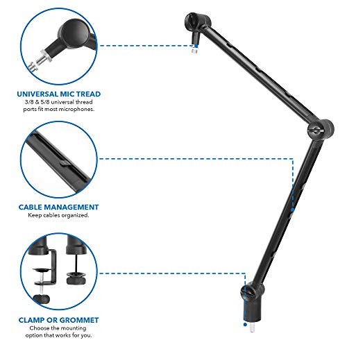 Mount-It! Adjustable Microphone Boom Arm [3/8’’ To 5/8’’ Screw Adapter] Suspension Scissor Mic Stand, Desk Mount For Blue Snowball, Yeti, & Other Studio And Gaming Microphones (With Cable Management) #TOP3