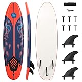 Generic RIVALLYCOOL 6FT Surfboard, Inflatable Long Surfing Board with Removable Fins & Safety Leash, Lightweight Non-Slip Paddle Board for All Surfing Skill Levels (Red)