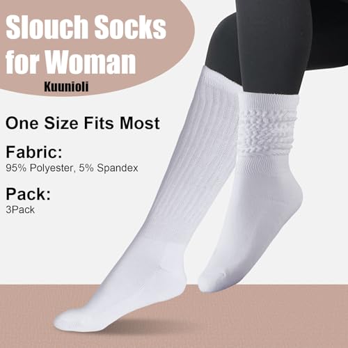 3 Pairs Slouch Socks for Woman Long Scrunch Socks Thick Knit Knee High Boot Socks Size 5-114