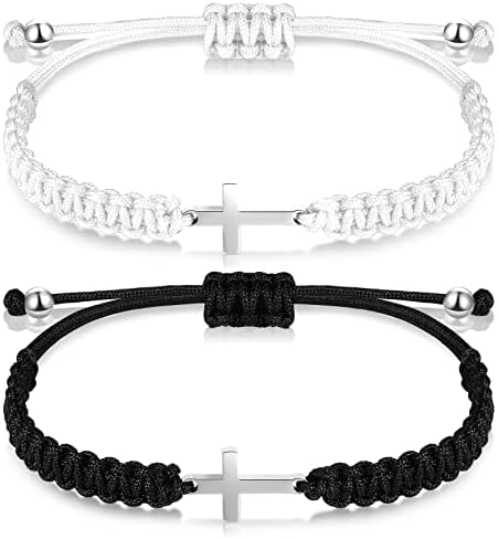 2 Pieces Friendship Cross Bracelet Black String Rope Braided Bracelet Cross Charm Adjustable Handmade Matching Couple Bracelets for Women Men Brother Kabbalah Strand Lucky BFF Bracelets