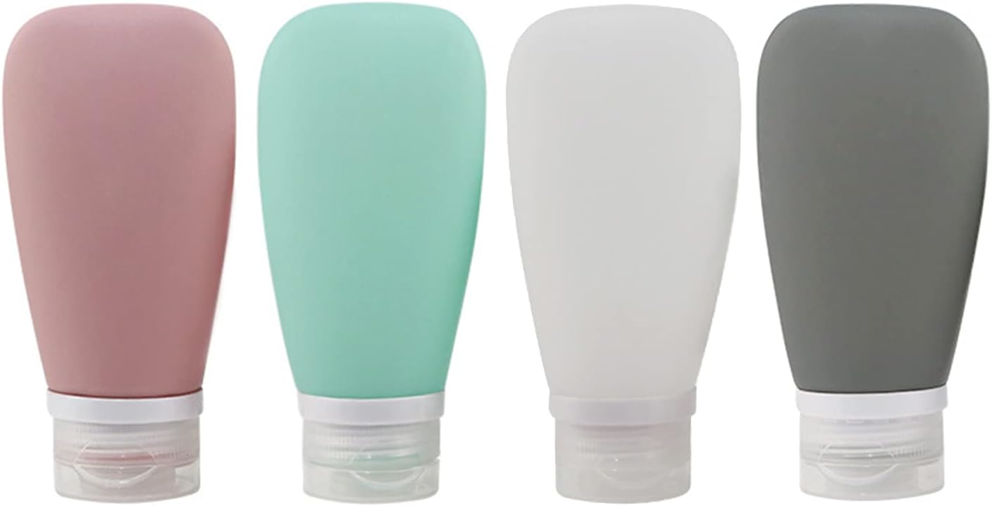 Travel Bottles Set,Silicone Bottles 4Pcs Travel Containers Leak Proof Travel Accessories Containers with Tag for Shampoo Conditioner Lotion Body Wash Perfume Essential Oils (4pcs)
