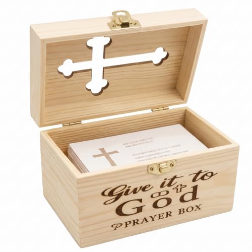 Caja de oración Caja de solicitud de oración de madera con cierre de metal con corte cruzado Cajas de sugerencias con ranura y cerradura 6.3x4x3.7 pulgadas