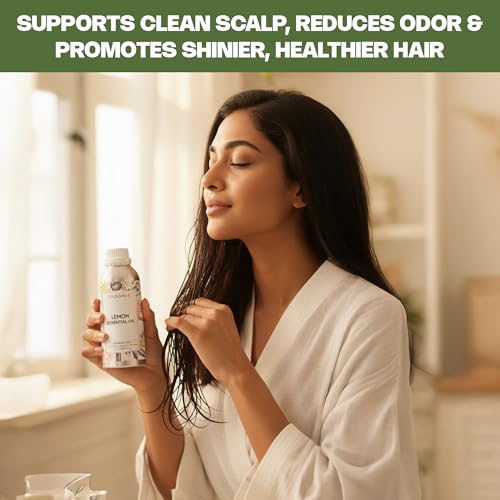 Image of VedaOils Lemon Essential Oil for Skin, Face and Hair | 100% Pure & Natural Lemon Oil for Diffuser, Aromatherapy, Cleaning & DIY Candle Making | 100ml
