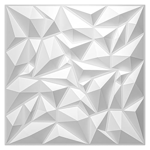 Image of Kayra Decor 3D PVC Wall Panels - Small Diamond Design, White Color 19.7 inch x 19.7 inch (Pack of 6) - Covers 16.17 Sq. Ft.