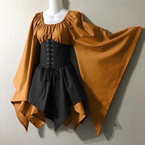 Costume médiéval pour femmes aux finitions corset rétro et manches trompette
