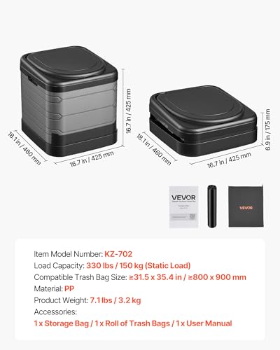 Image of VEVOR Portable Toilet, 330 lbs Load Capacity, Folding Camping Toilet for Adults, Outdoor Travel Potty with Carry Bag, Trash Bags, Suitable for Home Use, RV Travel, Camping, Hiking, Boating, Car, Trips