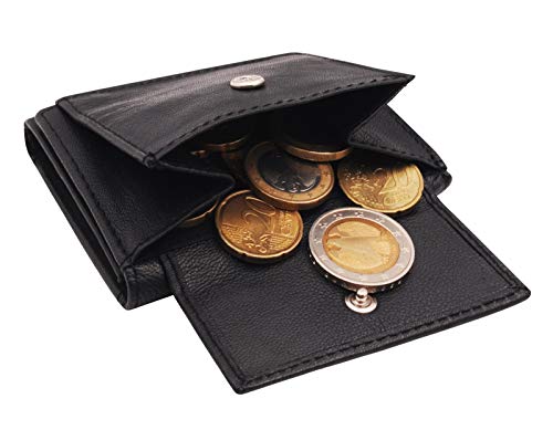 Preisvergleich Produktbild BelleBay Kompakte Mini-Geldbörse / Echt-Leder Kleingeldbörse - Scheinbörse / Minibörse - Portmonee / Kleine Münzbörse mit Scheinfach / Portemonnaie (Schwarz)