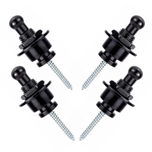 Swhmc Guitar Strap Locks 4 Pack, Schaller Style Locking Strap Buttons for Electric Bass Acoustic Guitar, Black Copper Anti-Slip Security System, Easy Install