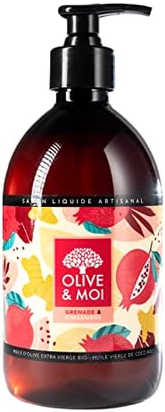 Liquid hand soap pomegranate and ginger - 16.9 Fl Oz Organic extra virgin olive oil mix with organic coconut oil - Liquid apothecary handsoap that is aromatic and nourishing - Made in France
