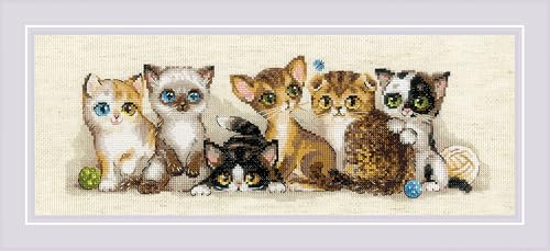 Image of RIOLIS - Kittens 2180, Cross Stitch Kits 15 inch x 6 inch, Cross Stitch Kits for Beginners & Advanced, Crossstitching Kit Adult, Embroidery Counted Stitching Kit