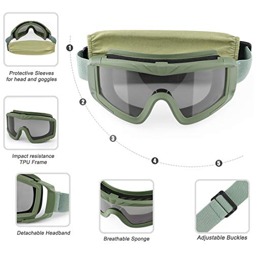 Image of xaegistac Airsoft Goggles-Tactical Goggles Anti Fog ANSI Z87.1 | Military Eyewear with 3 Interchangable Lens for Paintball Riding Shooting Hunting Cycling