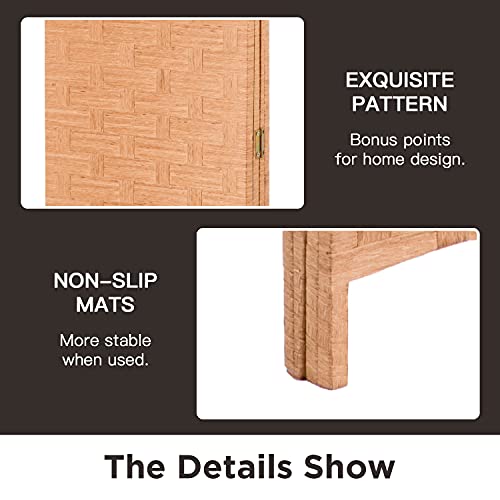Wood Mesh Woven Design 4 Panel Folding Wooden Screen Room Divider - Thumbnail 4