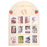 Captura cada momento: este tablero de fotos de cumpleaños muestra fotos de cada mes del primer año de tu bebé. Se puede mostrar en la fiesta de cumpleaños y colgar en la pared como un dulce recuerdo, celebrando cuánto ha crecido tu pequeño