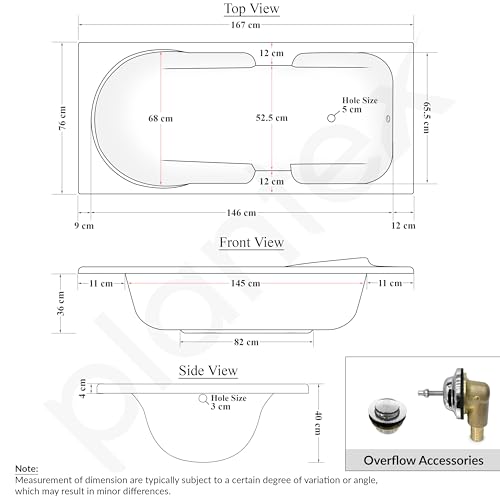Image of Plantex Bathtub For Bathroom /Bath tub for Adults /Deep Soaker Bathtub with Overflow and Waste Coupling Accessories (White - 1670 mm)