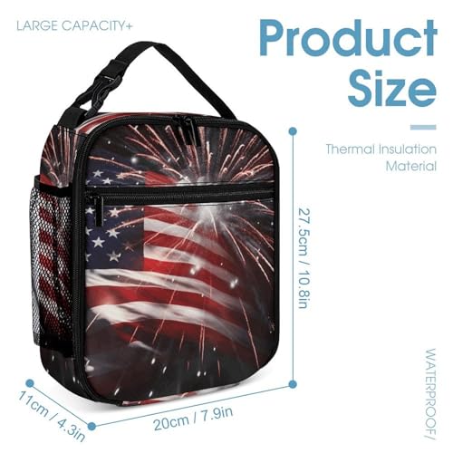 American Flag Firework Backpack Set Lightweight Bag Lunch Box Pencil Bags for Women Men Bookbags 3 in 14