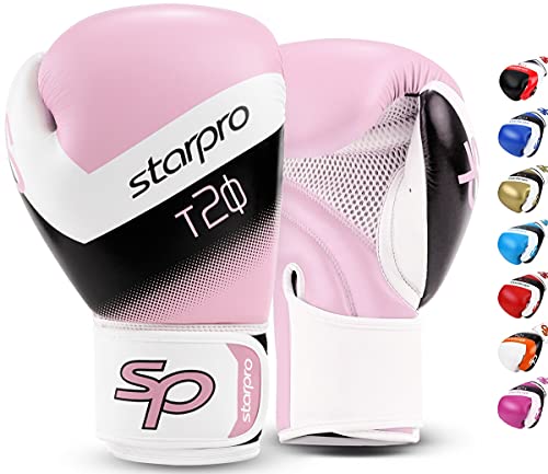  Starpro T20 Guantes de Boxeo de Cuero de PU para Entrenamiento y Sparring en Muay Thai Kickboxing Fitness - Hombres y Mujeres - Múltiples Colores - 8oz 10 oz 12 oz 14 oz 16 oz 