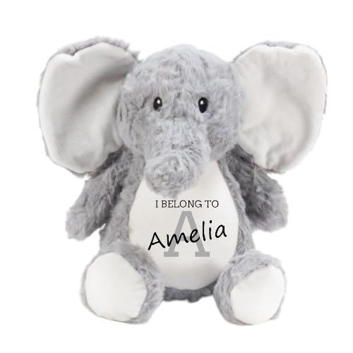 Personalised Soft Toy Teddy | Cow Monkey Unicorn Tiger Giraffe Elephant Pig Fox Dinosaur Bunny (Elephant)