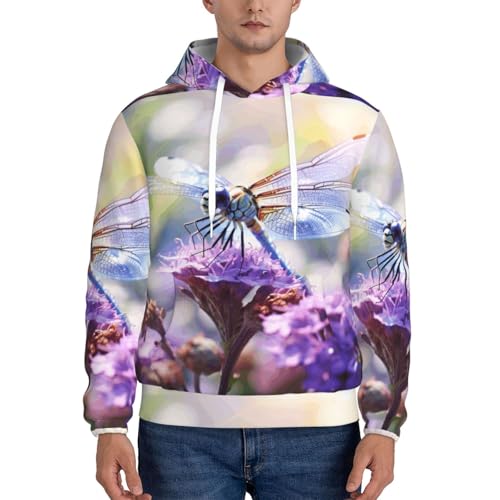 nanger Dragonflies And Flowers Print Men'S Casual Hooded Sweatshirt, Thin Fleece Long Sleeve Hoodie Pullover With Pocket2