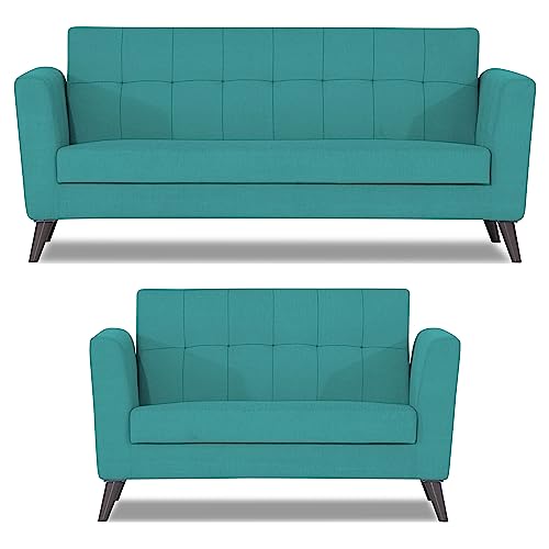 Image of Adorn India Dannis 3+2 5 Seater Sofa Set (Aqua Blue) (3 Year Warranty)