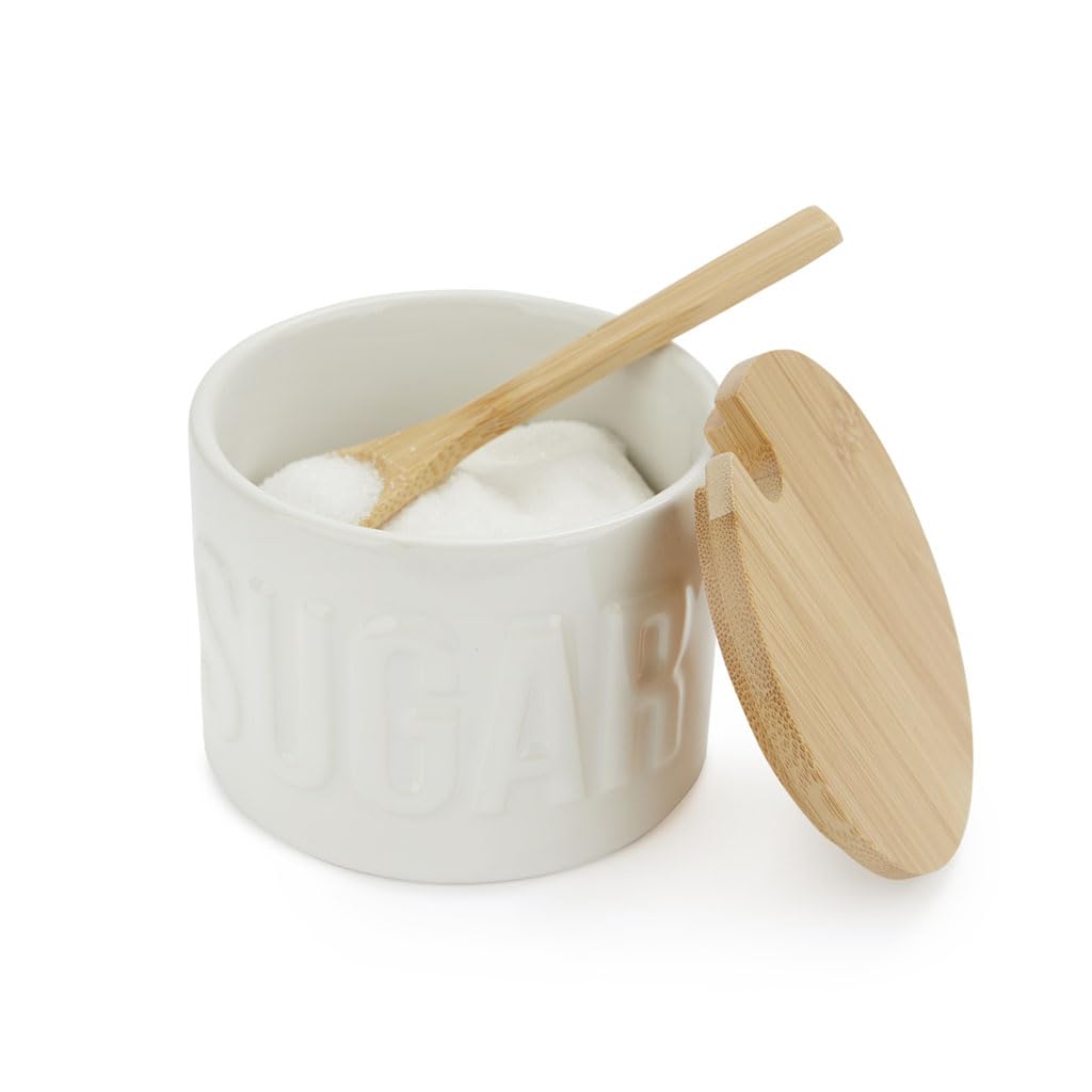 Balvi Zuccheriera Sugar Colore Bianco Contenitore Elegante per conservare Lo Zucchero Ceramica/bambù