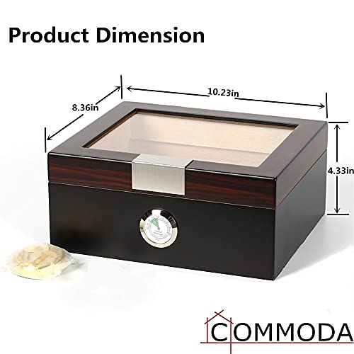 Commoda Desktop Cigar Humidor Tempered Glasstop With Front Mounted Hygrometer And Humidifier, Cedar Lined Storage Box Holds 25-50 Cigars For Men Or Women #TOP6