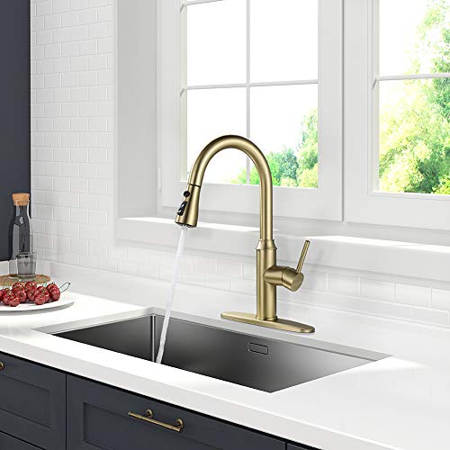 Gold Kitchen Faucet With Sprayer,Single Handle Kitchen Sink Faucet With Pull Out Sprayer, Champagne Bronze,Arofa #TOP2