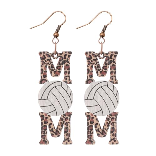 Leopard Pattern Wood MOM Baseball Rugby Waterdrop Dangle Drop Earring MAMA MOM Letter Sport Earrings Statement Mother's Day Jewelry Gift for Women Fans Players Jewelry